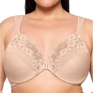 Glamorise Bra WonderWire Front Closure 36F cushioned wide strap full coverage
